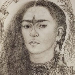 Autorretrato dedicado a Marte R.Gomez cariñosamente dibujo, 1946 Frida Kahlo