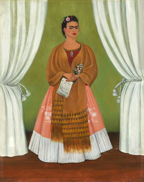 Autorretrato dedicado a Leon Trotsky (entre as cortinas) 1937 Frida Kahlo