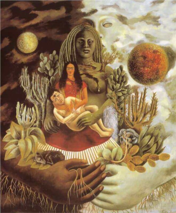 Autoportrait à la frontière entre l'étreinte de l'amour de l'univers, la Terre (Mexique), moi, Diego et M. Xólotl, 1949 Frida Kahlo
