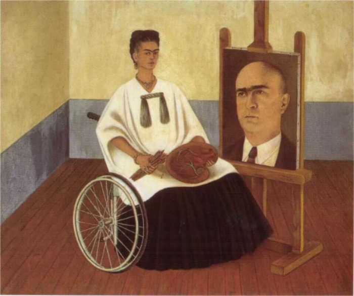 Selbstporträt mit dem Porträt von Doktor Farill 1951 Frida Kahlo